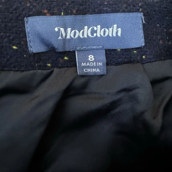 Modcloth The Penny Wool Blend Black Speckle Tweed Career Mini Skirt Sz 8 Pockets - Picture 6 of 7